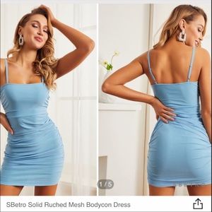 Side Ruched Sky Blue Mini Dress